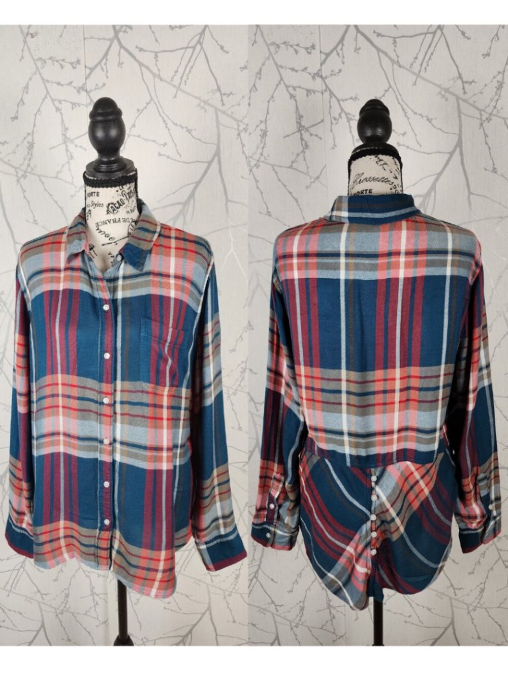 Lucky Brand Modal Blend Plaid Checks Button Front Flannel Shirt